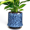 11 Inch Ceramic Planter Pot with Saucer Drainage Leak-Proof Mesh,Flower Pots for Lavender with Gardening Gloves,Ceramic Planter for Orchid(Peacock-Blue) by Unknown