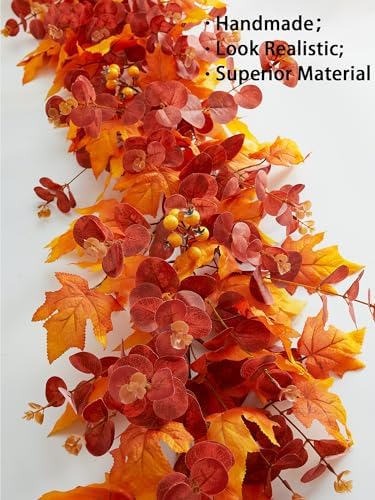 Thanksgiving Decorations - Fall Decor - Fall Garland - 9FT Autumn Maples Leaf Garland for Hanging for Halloween Thanksgiving Decor Home Wedding Fireplace Party Christmas - Image 3