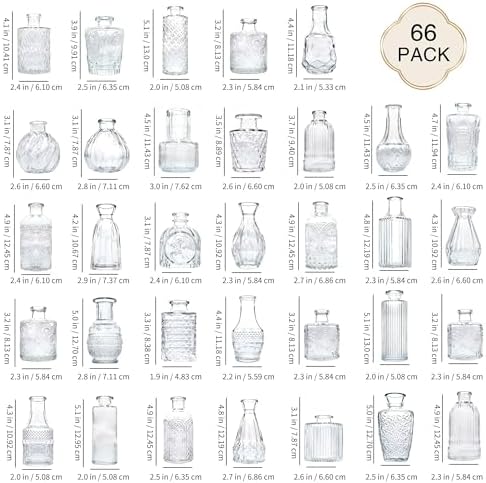 Glass Bud Vase Set of 66 Pcs, Vintage Clear Small Glass Vases for Flowers, Bud Vases in Bulk, Mini Vase for Centerpieces, Wedding, Home Decor and Events - Image 2