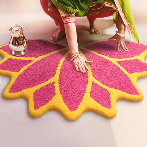 Drydiet 35in Diwali Decorations for Home Floral Rangoli Mat Indian Diwali Lotus Decor Pooja Floral Housewarming Floor Decor Rangoli Mat for Indian Traditional Pooja Festival New Year Entrance Gift - Image 6