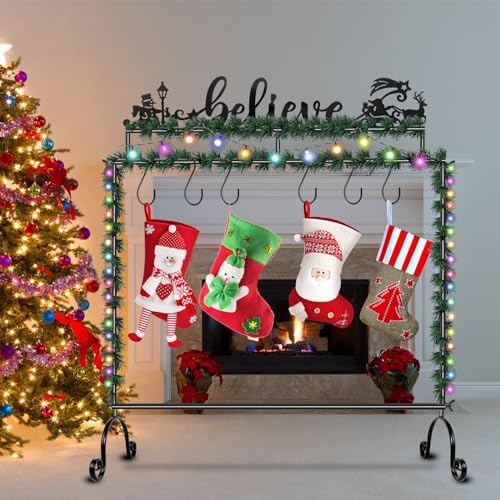 Christmas Stocking Holder Stand Hangers for Floor Metal Stocking Holder Freestanding Modern Christmas Stocking Holders with 7 Hooks Xmas Christmas Decorations - Image 3
