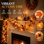 6ft/10ft Maple Leaf Fall Garland with Lights in/Outdoor (2-6ft, BAT) - Image 2
