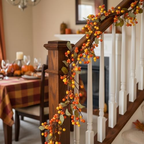 Suncalla 60 Inch Artificial Bittersweet Garland Fall Berry Garland Autumn Bittersweet Vine and Leaves for Thanksgiving Halloween Wedding Mantels Staircases Centerpieces Decorations - Image 4