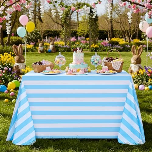 2 Pack Striped Tablecloth 57x84 Inch Light Blue and White Tablecloth - Image 7