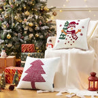 Phantoscope Pack of 4 Merry Christmas Throw Pillow Covers Velvet Countdown Calendar Pillow Covers with 3D Snowman Sherpa Embroidery Snowman Santa Tree Christmas Decorative Pillowcases, Red, 18x18 inch - Image 5