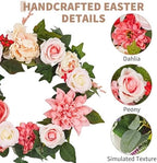 18in Artificial Pink Peony Spring Summer Wreath and Bouquets Sets, Realistic Spring Fake Flower Decor with Real Rattan Base, Includes 2 Matching Bouquets, Front Door Home Mother's Day - Image 3