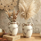Set of 2 Distressed Ceramic Vase Rustic Farmhouse Dual Handles - Image 6