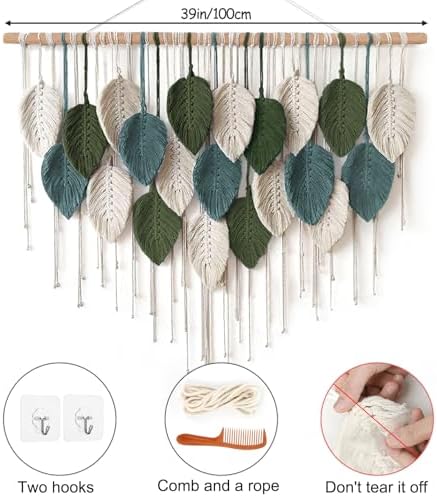 Macrame Wall Hanging Large Boho Home Decor Modern Bohemian Leaves Tapestry - Image 2