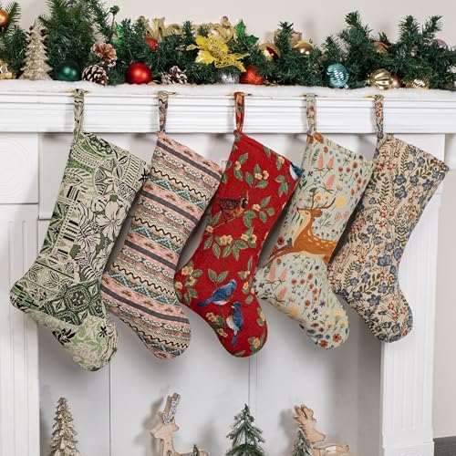 LUBOT Kilim Christmas Stockings Set of 5 Large Family Xmas Stocking 20" Handmade Boho Rustic Country Vintage Woven Stocking Fireplace Hanging Decor 5 Pack - Image 2