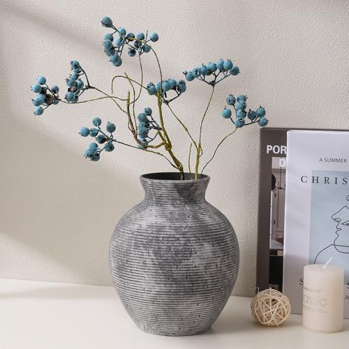 Ceramic Flower Vase Home Decor, 7.4 in Farmhouse Table Vases Retro Vintage Living Room Kitchen Bedroom Decoration Pottery Decorative Vases for Flowers House Shelf Office Desk Dining Entryway, Grey - Image 5