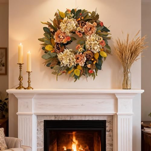 HipTree 24 Inch Fall Hydrangea Peony Wreath for Front Door - Image 6
