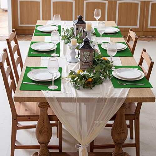 Cloth Green Placemats Set of 8, Linen Type Fabric Placemats Machine Washable Heat Resistant Placemats Polyester Place Mats for Halloween, Thanksgiving and Christmas Dining Table (Forest Green) - Image 2