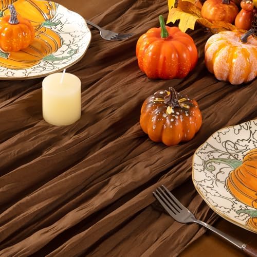 Brown Cheesecloth Table Runner Boho Gauze Fall Table Runners - Image 4