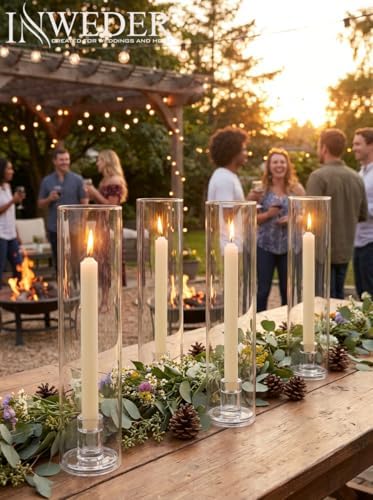 Hurricane Glass Candle Holders: 11.8" Tall Cylinder Cover Set of 6 - Image 2