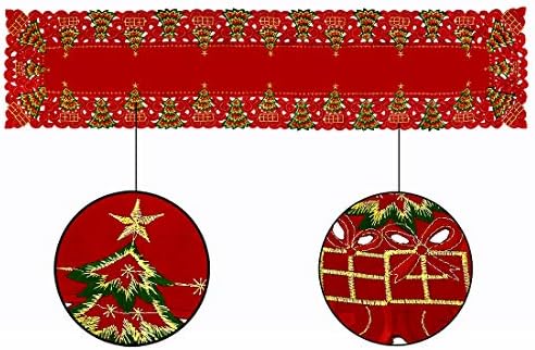 Grelucgo Embroidered Christmas Holiday Holly Tree Table Runner, Dresser Scarf, Rectangular 16 x 132 Inch - Image 3