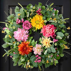 Waipfaru 2Pcs Summer Wreaths Easter Wreath, Spring Wreaths for Front Door Outside, Large Front Door Wreath with Peony Dahlia Rose Flower Green Eucalyptus Leaves Farmhouse Outdoor Porch Decor by Waipfaru