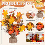 2 Pack Thanksgiving Fall Tabletop Tree Decor Fall Maple Tree with Pumpkins Pinecones LED Battery Operated Rustic Burlap Base Artificial Tabletop Trees for Home Office Autumn Decor - Image 2