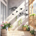 Harikikochuu 4PCS Large Birds on Branch Metal Wall Art Decor,Black Leaves with Birds Silhouette Art Metal Leaves with Hummingbirds Outdoor Wall Decor for Livingroom Balcony Garden Patio Decor. - Image 6