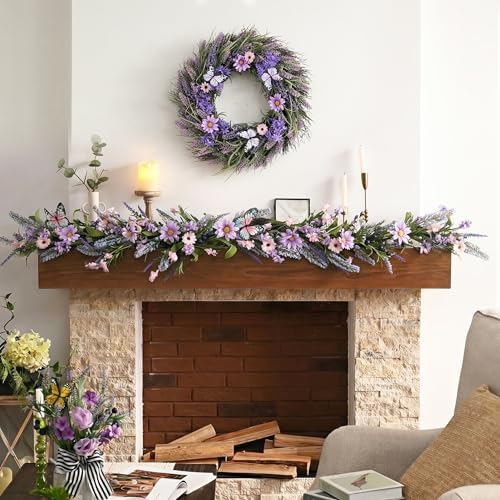 Valery Madelyn 18 inch Spring Lavender Wreaths for Front Door with Lights - Image 2
