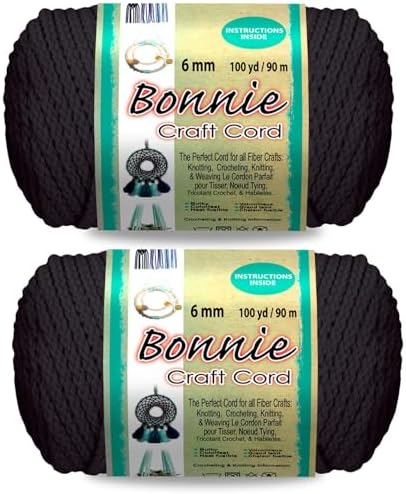 Pepperell Bonnie Braid Macrame Cord | 6mm x 100yd Black (Value 2-Pack) | Twisted Polypropylene Cord for DIY Crafts, Plant Hangers, Wall Hangings, Crochet & Macrame | Long-Lasting, Vibrant Color by PepperellCrafts