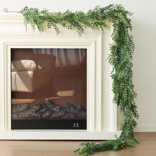 Mizii Artificial Vines Garland 6 Feet Fake Vine with Green Leaves Realistic Greenery Garland Faux Hanging Plants Greenery Decorations for Wedding Table Centerpieces Fireplace Mantle Room Decor by Mizii