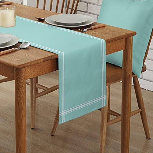 Smile Sunflower Light Teal Table Runner, Burlap Table Runners 120 inches Long,Farmhouse Style Solid Color Table Runner for Wedding Holiday Party Dinner,Dresser Scarf Decor - Image 2