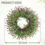Realistic 24 Inch Baby’s Breath Wreath Spring Wreath for Front Door, Zmtyykh Purple Floral Green Wreath for Outdoor Indoor Farmhouse Wall Porch Home Decor, All Season Summer Wedding Party - Image 3