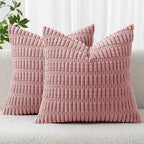 MIULEE Euro Sham Corduroy Decorative Throw Pillow Covers 24x24 Blush Pink by MIULEE
