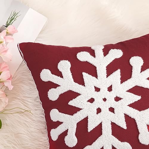 MIULEE Christmas Throw Pillow Covers Burgundy Decorative Snowflake 16x16 - Image 2