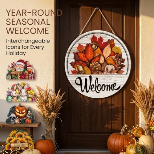 16 Pcs Interchangeable Front Door Welcome Sign, Magnetic Wood Hanging Decor - Image 2