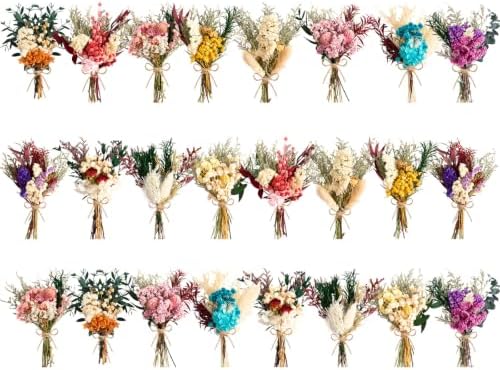 12/24PCS Handmade Dried Flower Bouquet with Stems Natural Dried Wildflowers 7.5 Inch Mini Dry Flowers for Vase Farmhouse Decor, Wedding Styling, Photography Props, Gift DIY(24pcs, Colorful) by Unknown