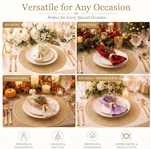 24 Pack Wedding Gold Placemats 15'' Round Vinyl Placemat - Image 6