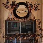Hairui Lighted Black Eucalyptus Garland with Timer 96 LED Orange and Warm White Fairy Lights,Halloween Garland with Lights 6FT Battery Operated with 10 Functions for Fireplace Halloween Decoration - Image 6
