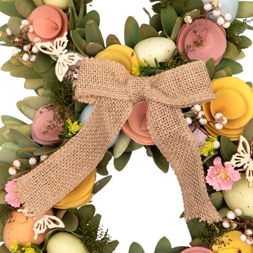 Northlight Shaved Wood Flowers Bunny Rabbit Silhouette Easter Wreath - 24" - Image 5