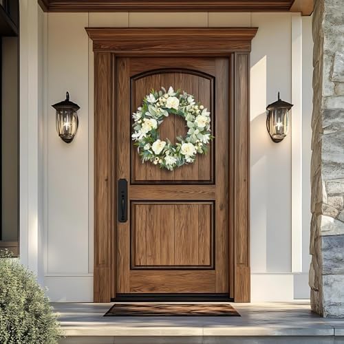 White Orchid Wreath for Front Door, 22 Inch Spring Summer Wreath with Soft Lamb's Ear and Cream Berries, Handcrafted Artificial Floral Wreath for Farmhouse, Indoor and Outdoor Year-Round Decor - Image 5