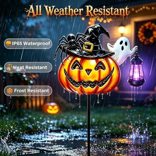 2 Pcs Solar Halloween Pumpkin Outdoor Lights Jack O Halloween Garden Stakes - Image 4