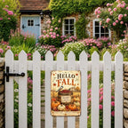 Decorative Tin Sign Vintage Metal Tin Sign Hello Fall Bird Berry Barrel Pumpkins Grateful Hearts Wall Decor for Farmhouse Kitchen Dining Room Porch 12×16 Inches with Metal Frame - Image 7