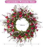 24 Inch Artificial Spring Summer Wreath for Front Door, Colorful Floral Wreath with Red Daisies Lavender and Eucalyptus Leaves, Farmhouse Indoor Outdoor Decor - Image 2
