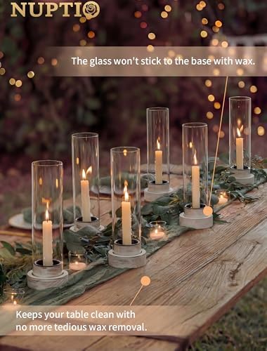 NUPTIO Hurricane Taper Candle Holders with Wax Catchers, Dripless, Set of 2 - Image 2