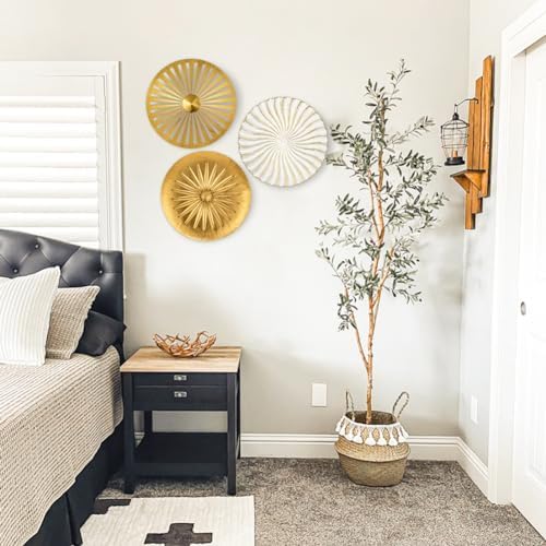 Briful 12" Wall Décor Pack of 3 Metal Gold & White Washed Starbursts Radial Plate Wall Art Modern Accent Hanging Wall Decorations For Home Office Bedroom Or Living Room Wall Sculptures - Image 4