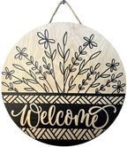 Wood front door sign Wood sign Home decor Welcome sign Sign for front door House warming gift Wedding gift (Wildflower 4.0-UV029(NB) S008, 18" Width) by Unknown