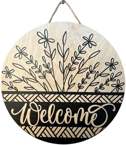 Wood front door sign Wood sign Home decor Welcome sign Sign for front door House warming gift Wedding gift (Wildflower 4.0-UV029(NB) S008, 18" Width) by Unknown
