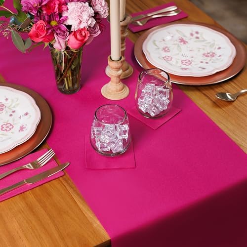 AH American Homestead Paper Dining Table Runner- 78 ft. Disposable Party Table Covers - 20 Perforated Table Runners 16” x 48”- Cloth-Like Table Cover Roll (Raspberry) - Image 2