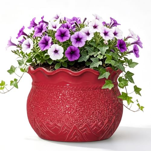Ceramic Pots for Plants, 12 Inch Flower Pot with Drainage Hole, Red by Fivepot