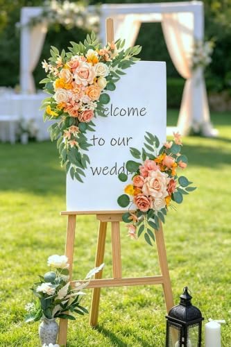 Wedding Welcome Signs Floral(Pack of 2)，Wedding Arch Flowers for Wedding Decorations and Reception Backdrop Decoration (New Champagne) - Image 4