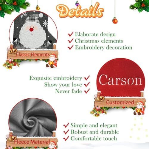 Set of 5, 18" Dia Personalized Gray Christmas Stockings with Embroidery Names, with Holders,Quality Thick Fleece Material Stockings for Family Décor(Set of 5-B) - Image 3