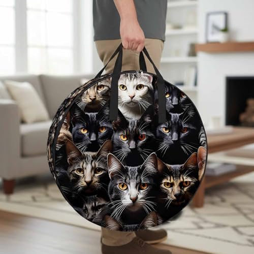 Cat Round Storage Bag 30 Inch, Pet Animal Cat Ears Eyes Clothes Storage Container with Handles Heavy Duty Organizer for Comforter, Bedding & Holiday Wreaths - Image 2