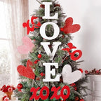 Valentines Day Decorations Tree Ornaments: 12 pcs Extra Large Red Pink White Love Heart XOXO Decorations, Glitter Heart Picks Ornaments for Valentine's Day Tree Topper Home Wedding Office Décor by Bunny+Chorus