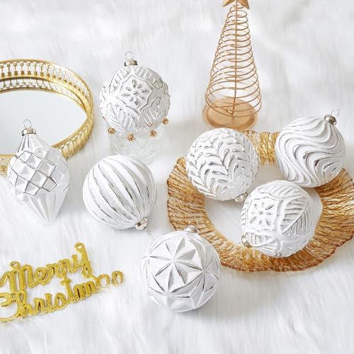 16Pcs Vintage Rustic Christmas Ball Ornaments - Large Shatterproof Neutral Christmas Ornaments Set Farmhouse Christmas Decor for Xmas Tree Home Party Holiday (White) - Image 5