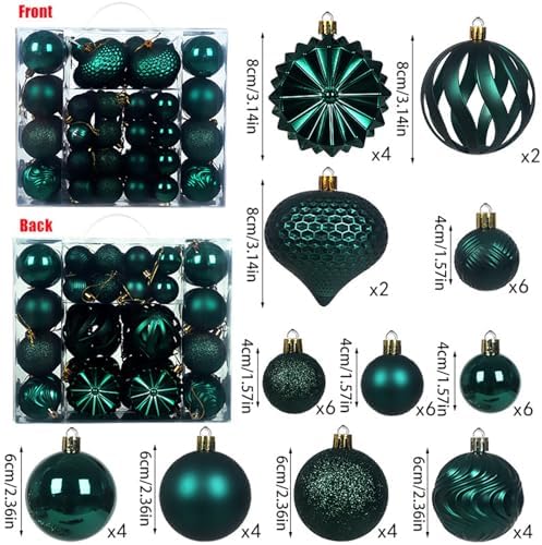 Christmas Tree Balls Ornaments Set, 48 Pcs Shatterproof Plastic Decorative Baubles Shiny Hanging Ball Ornaments for Xmas Tree Holiday Party Wedding Decoration, Dark Green - Image 2